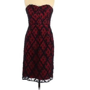 Milly Burgundy and Black Strapless Lace-Overlay Dress